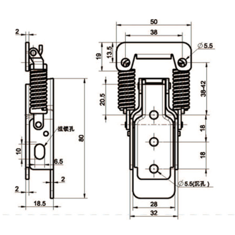 Padlock Type Buckle Pull Type Compression Spring Hasp-C9110-3