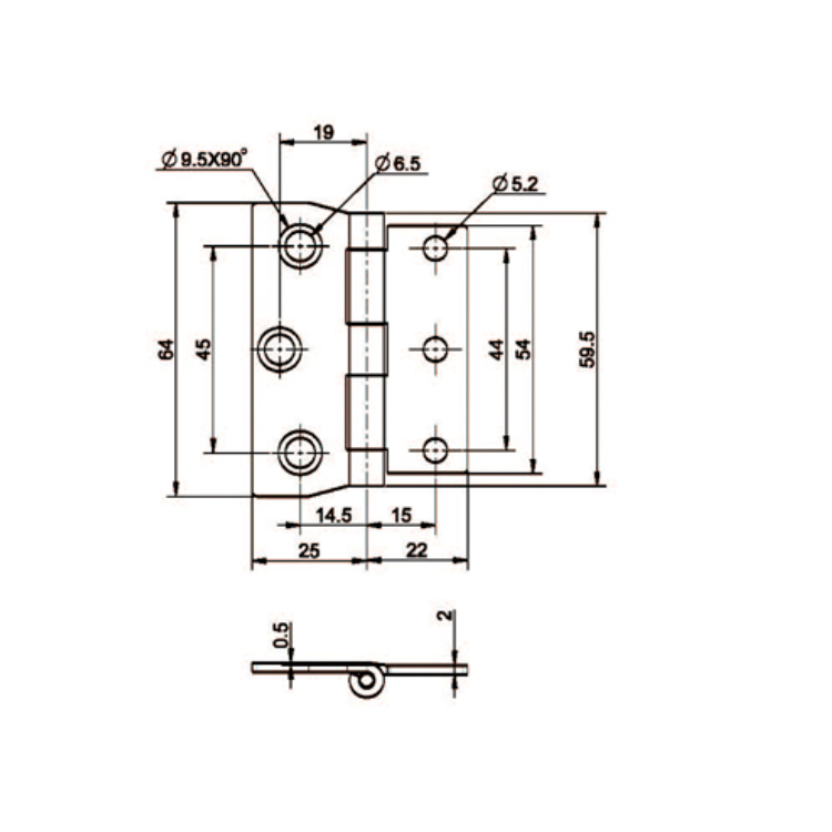 Flat Mounted Stainless Steel Hinge-B2221-4