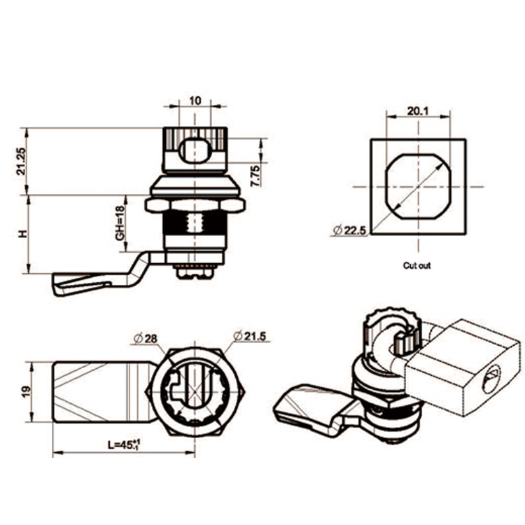Knob Type Padlock Type Cam Lock-A6041
